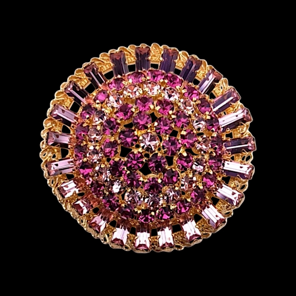 Vintage Pink Rhinestone Brooch, Signed Made in Austria, Pink Baguettes!